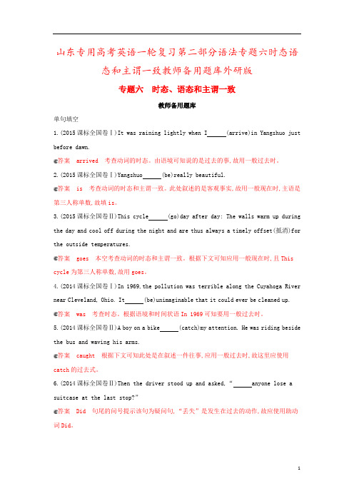 山东专用高考英语一轮复习第二部分语法专题六时态语态和主谓一致教师备用题库外研版