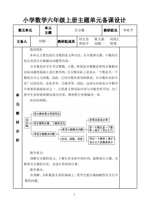 小学数学六年级上单元集体备课设计第5单元
