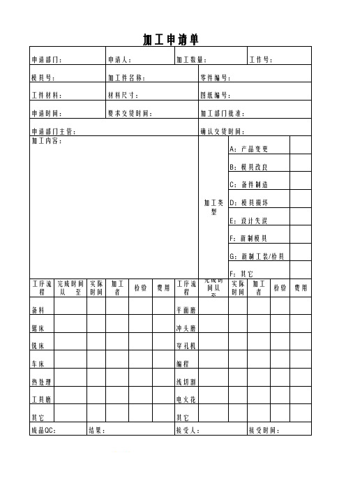 模具加工申请单