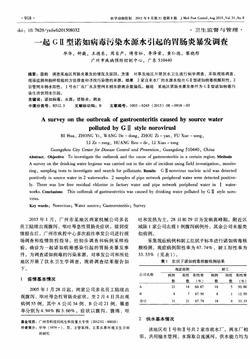 一起GⅡ型诺如病毒污染水源水引起的胃肠炎暴发调查