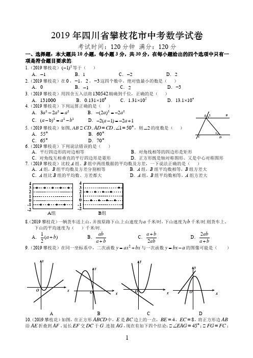 2019年四川省攀枝花市中考真题数学试题(解析版)