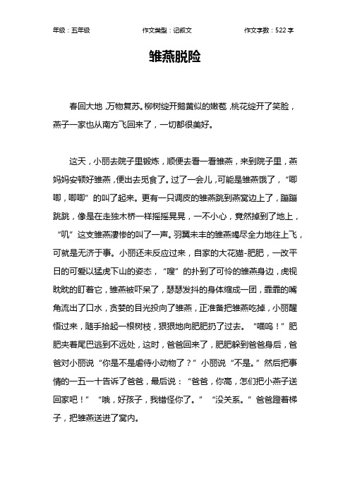 雏燕脱险作文【小学五年级500字】