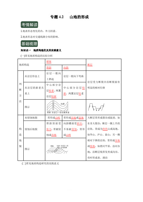 2020年高考地理一轮复习讲练测专题4.2山地的形成(讲)含解析