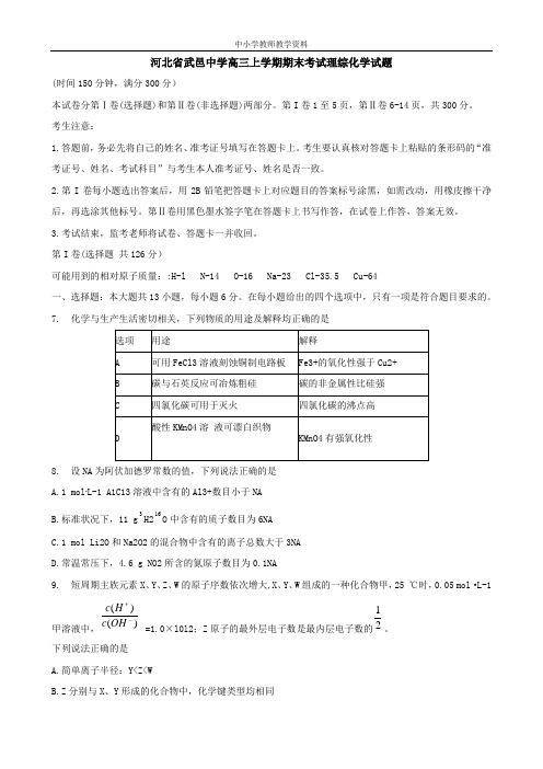 河北省武邑高三上学期期末考试理综化学试题 含答案