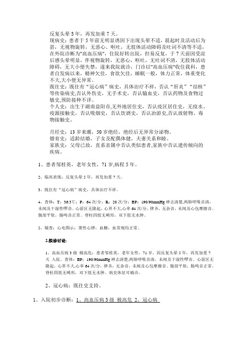 高血压病入院记录