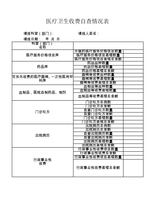 医疗卫生收费自查情况表