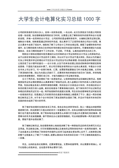 2019年最新大学生会计专业实习小结范文工作总结文档【五篇】