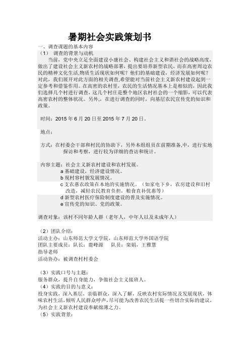 暑期社会实践策划书(关于新农村建设)