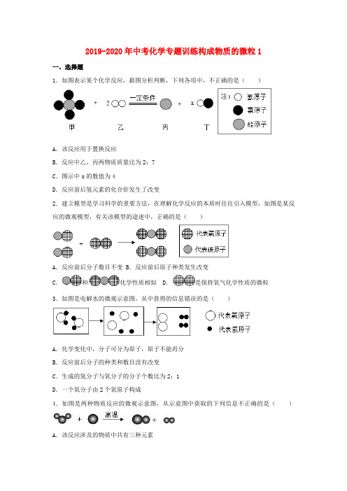 2019-2020年中考化学专题训练构成物质的微粒1