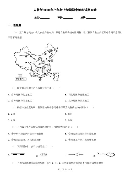 人教版2020年七年级上学期期中地理试题B卷(检测)