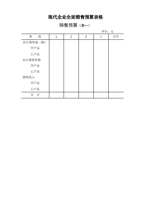 现代企业全面销售预算表格