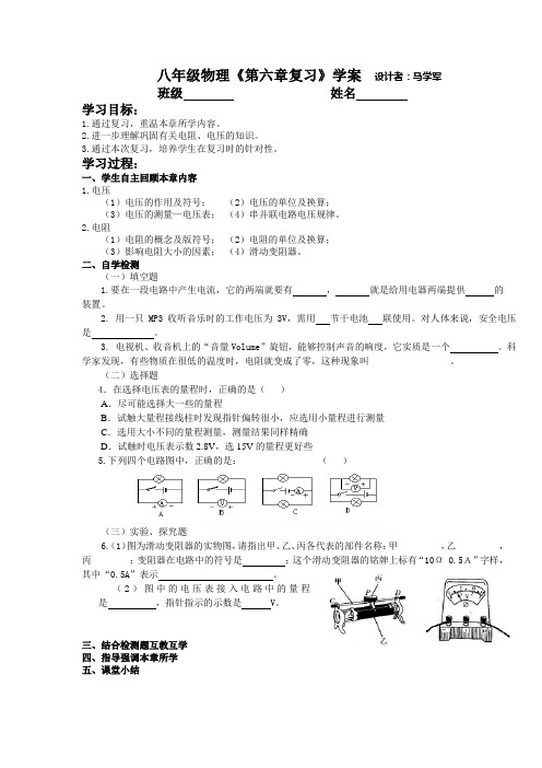 3.八年级物理第六章复习学案作业纸