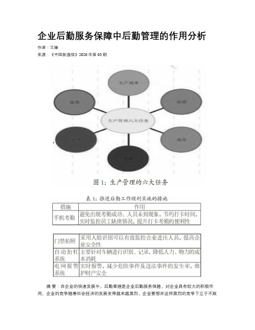企业后勤服务保障中后勤管理的作用分析