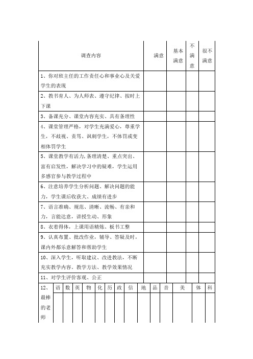 小学生对教师满意度调查表