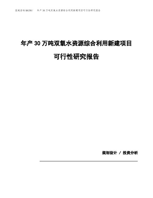 年产30万吨双氧水资源综合利用新建项目可行性研究报告