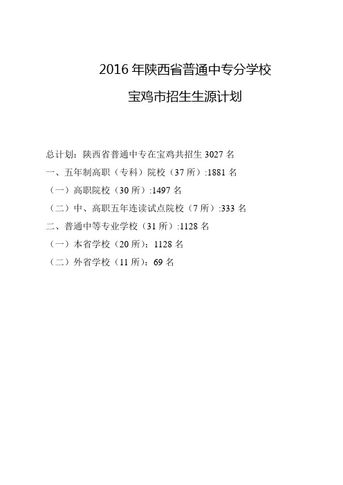 2016年陕西省普通中专分学校