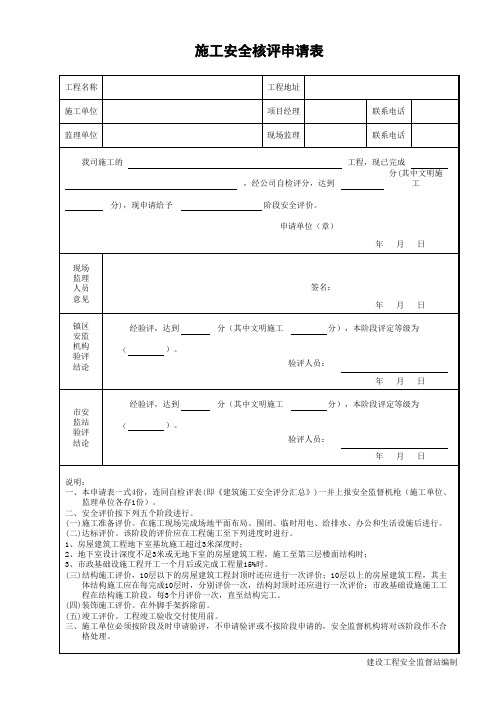 施工安全核评申请表