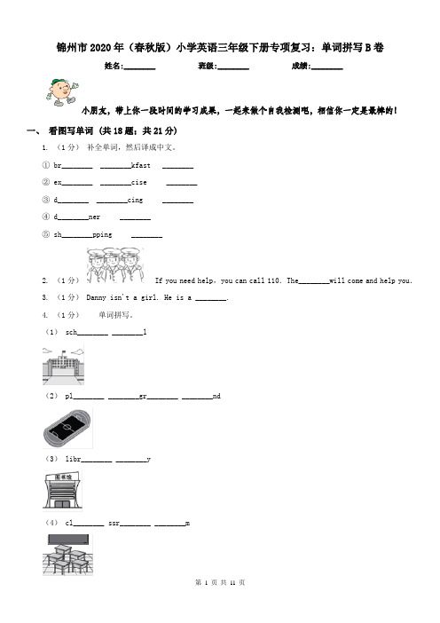 锦州市2020年(春秋版)小学英语三年级下册专项复习：单词拼写B卷(模拟)