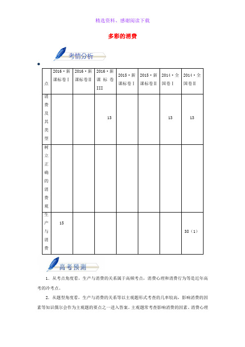 高考政治考前20天终极冲刺攻略第01期第02天多彩的消费含解析