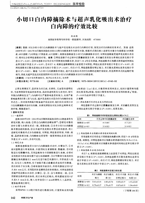 小切口白内障摘除术与超声乳化吸出术治疗白内障的疗效比较