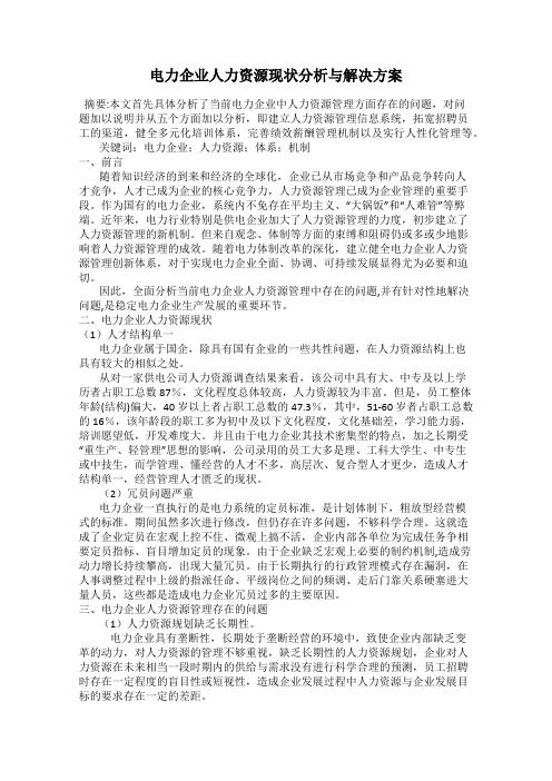 电力企业人力资源现状分析与解决方案