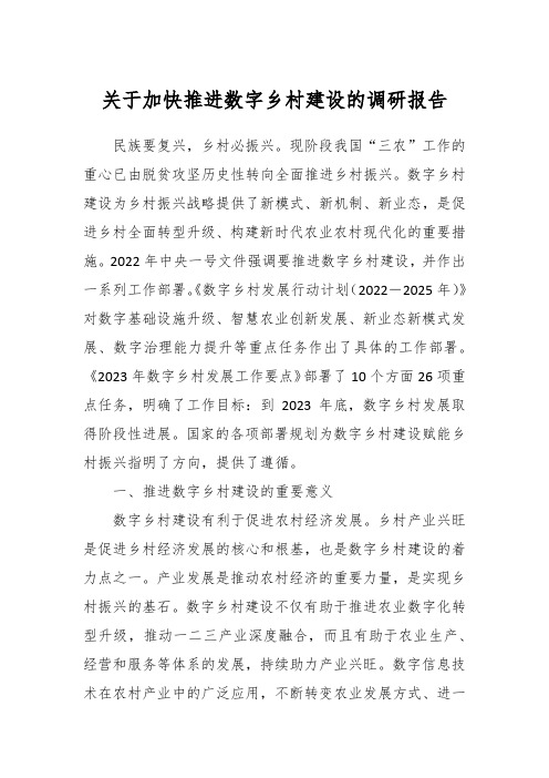 关于加快推进数字乡村建设的调研报告 