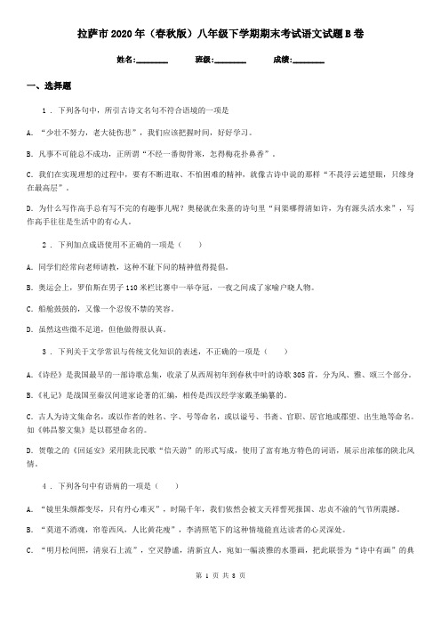 拉萨市2020年(春秋版)八年级下学期期末考试语文试题B卷