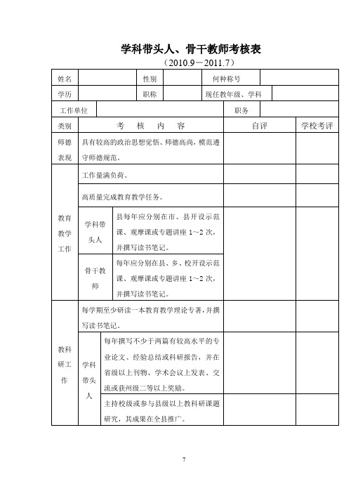 骨干考核表