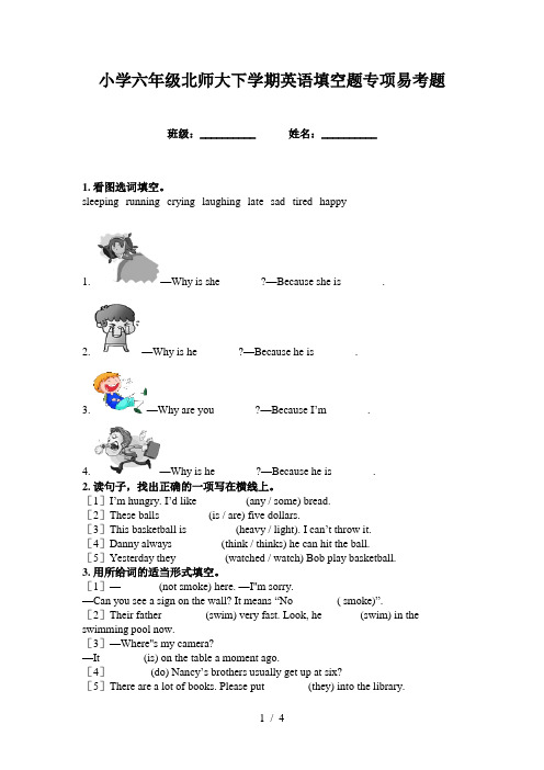 小学六年级北师大下学期英语填空题专项易考题