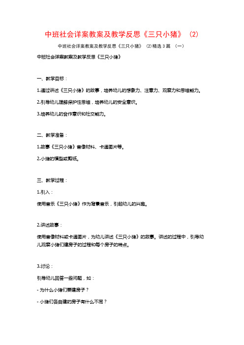 中班社会详案教案及教学反思《三只小猪》 (2)3篇