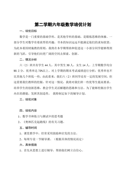 第二学期六年级数学培优计划