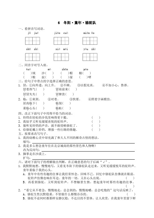 同步练习-人教版小学语文5年级下册试题-6 冬阳·童年·骆驼队