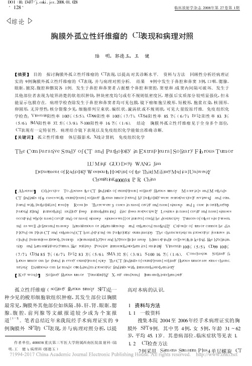 胸膜外孤立性纤维瘤的CT表现和病理对照