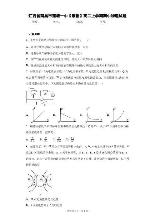 江西省南昌市莲塘一中2020-2021学年高二上学期期中物理试题含答案解析