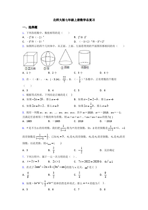 北师大版七年级上册数学总复习