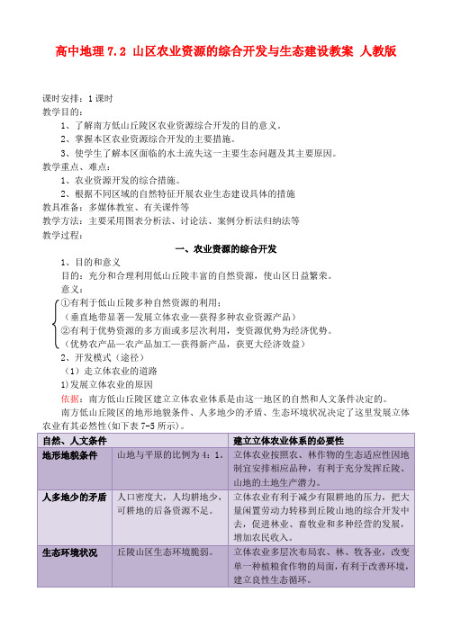 高二地理7.2 山区农业资源的综合开发与生态建设 教案 人教版