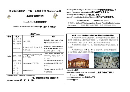 外研版小学英语(三起)五年级上册Module3Unit1基础知识解析(D)