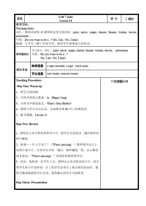 闽教版小学英语第六册教案lesson