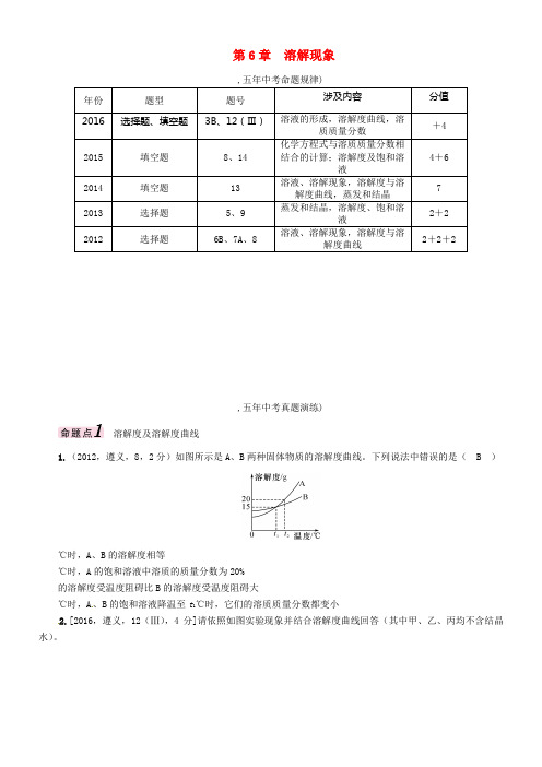 中考化学命题研究第一编教材知识梳理篇第6章溶解现象精讲试题