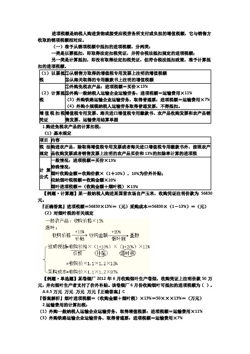 进项税额的抵扣计算