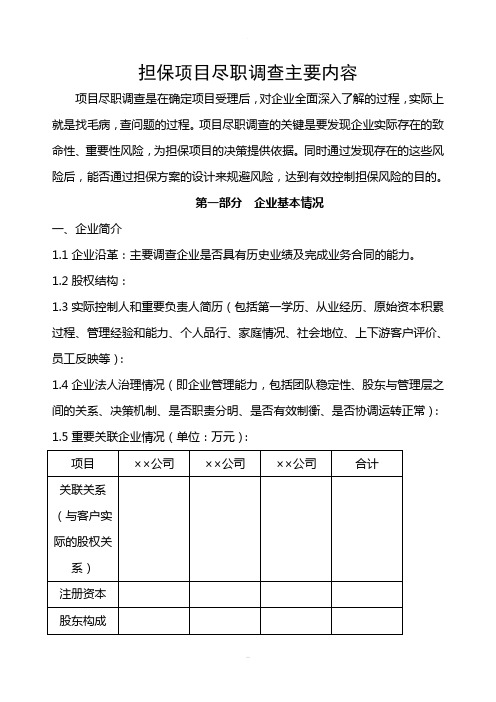 担保项目尽职调查主要内容