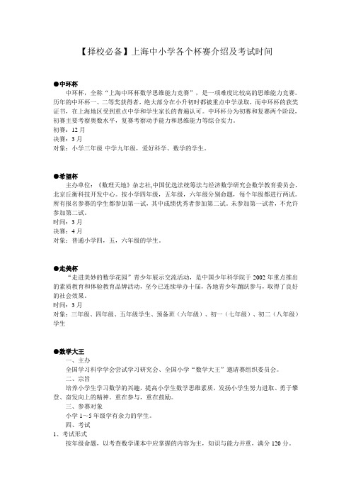 上海市各类竞赛详解