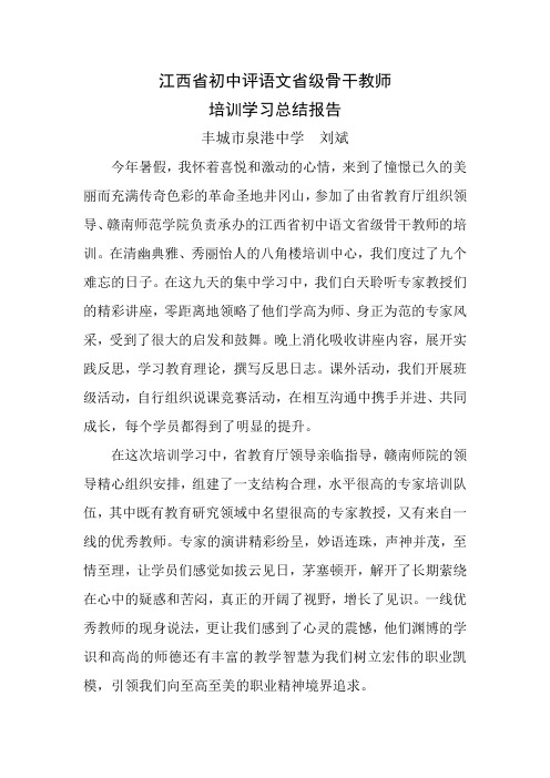 井冈山初中语文省级骨干教师培训学习总结报告
