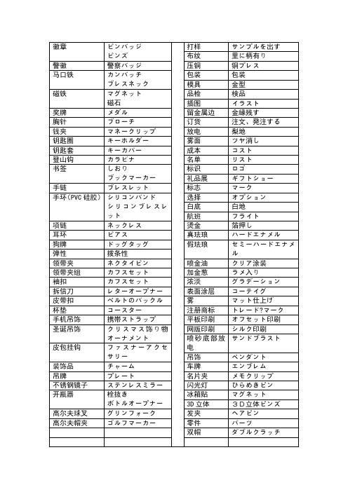 金属饰品日语词汇