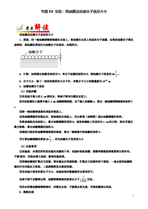 高考物理考点一遍过专题实验用油膜法估测分子直径大小
