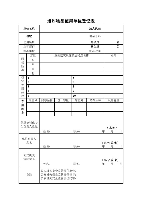 爆炸物品使用单位登记表
