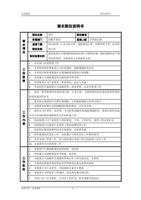 1战略发展部-部长-职位说明书