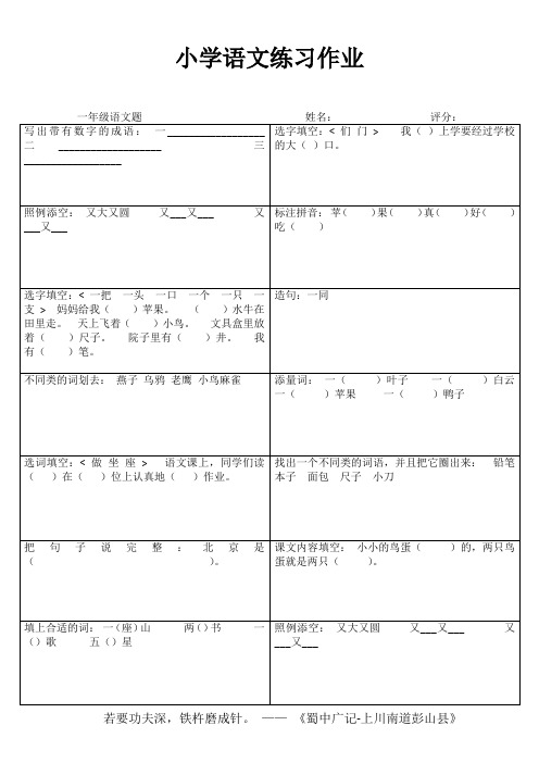 小学一年级语文每日一练IV (100)