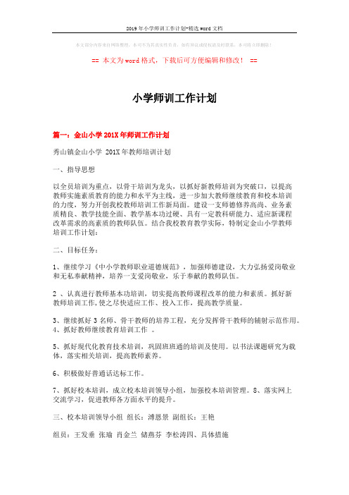 2019年小学师训工作计划-精选word文档 (8页)
