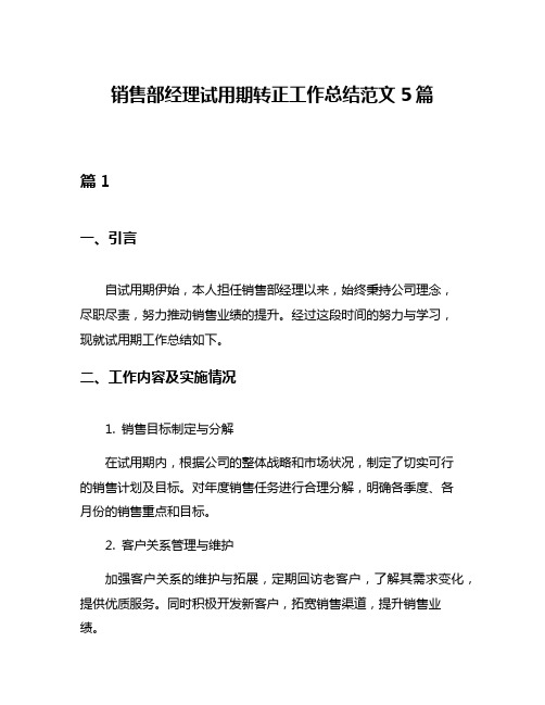 销售部经理试用期转正工作总结范文5篇